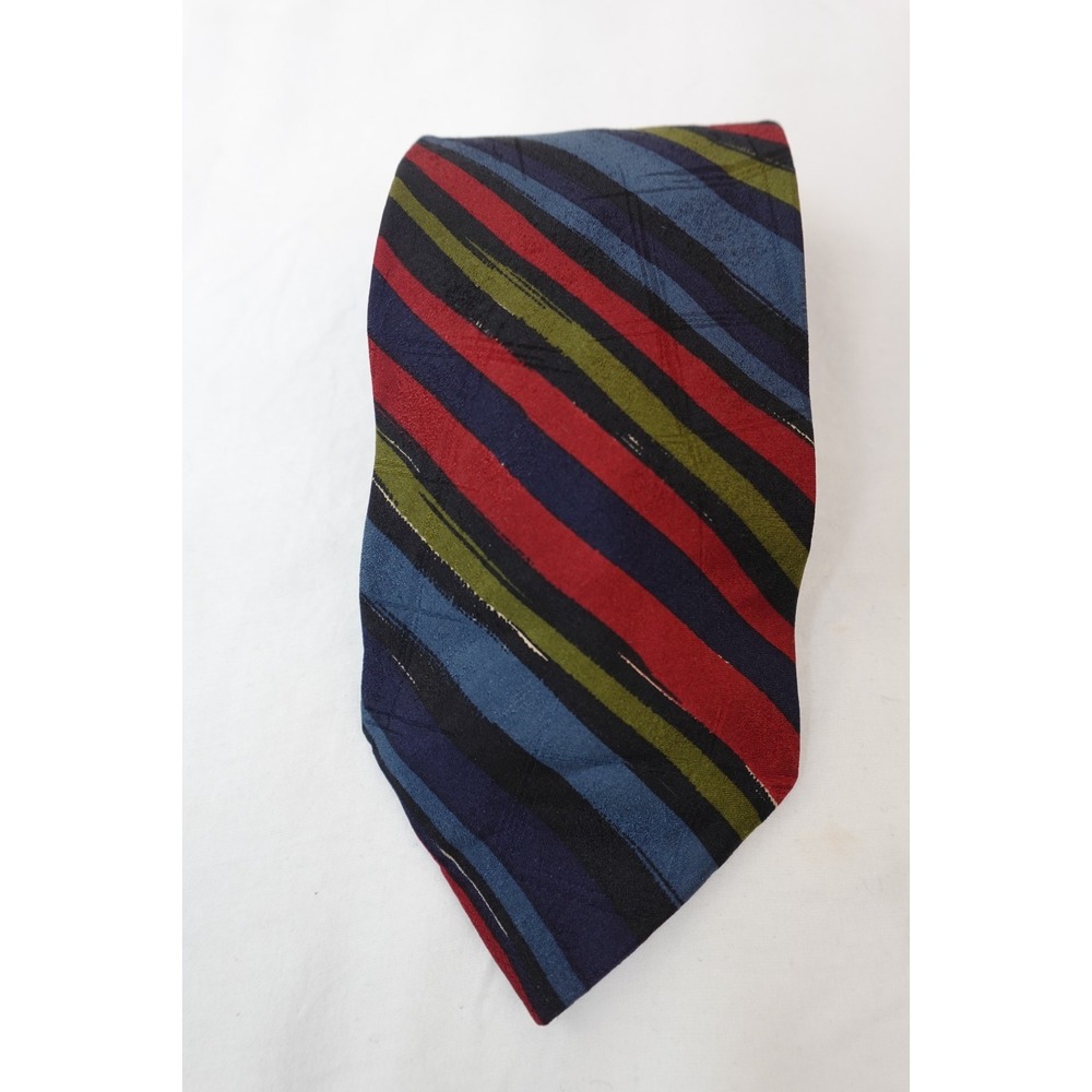 Vintage Bugatti Tie 100% Italian Silk Striped Red Blue Green Mens Necktie‎